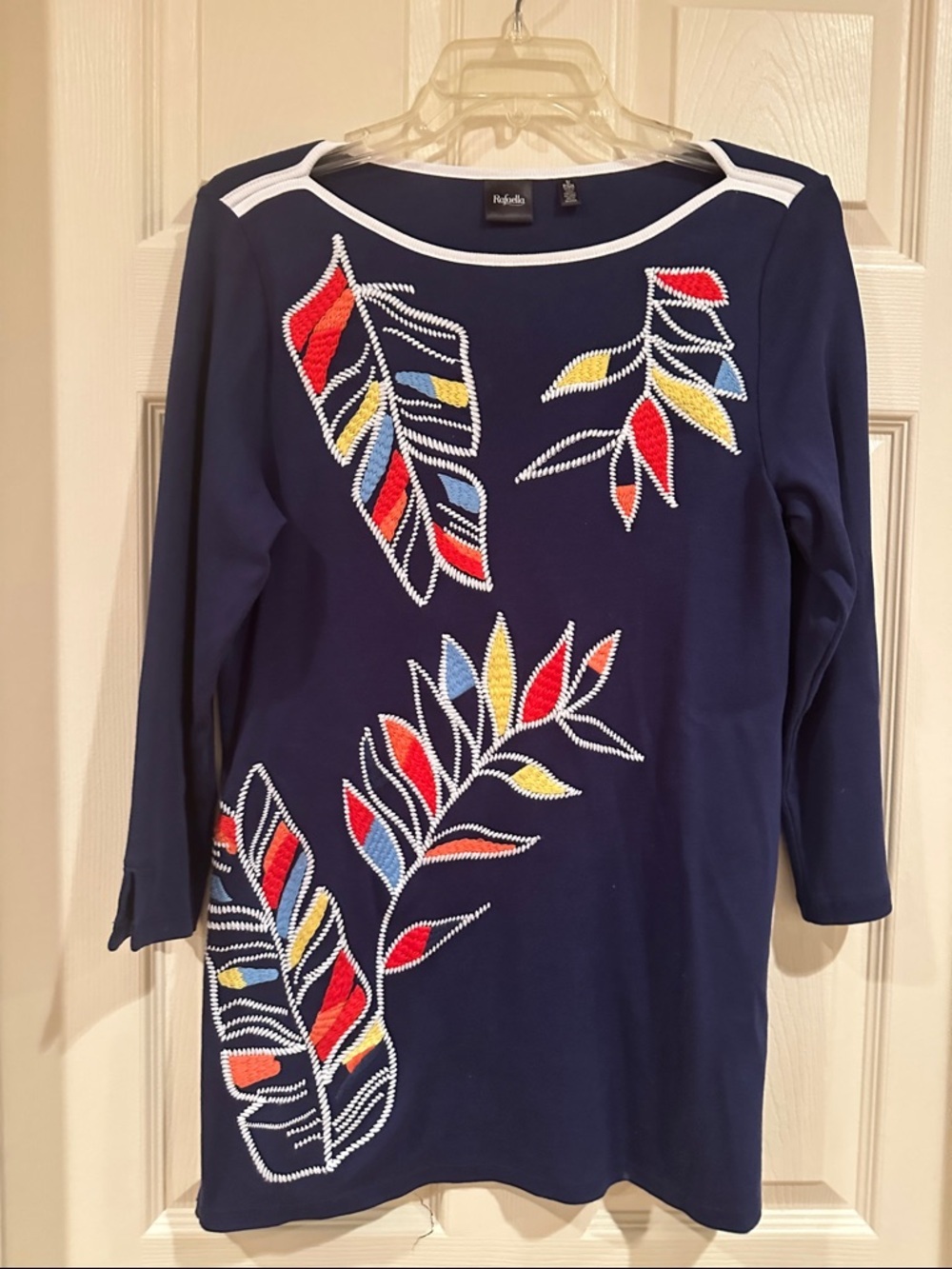 Rafaella Navy Embroidered Leaf-Print Tunic